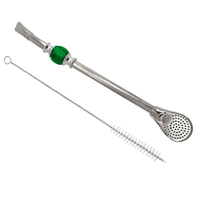 BOMBILLA P/MATE STONE EDITION SAKURA GREEN JADE ACERO INOX  C/ LIMPIADOR