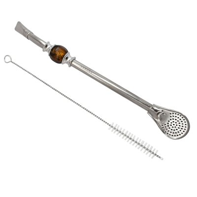 BOMBILLA P/MATE STONE EDITION SAKURA BROWN AMBER ACERO INOX  C/ LIMPIADOR