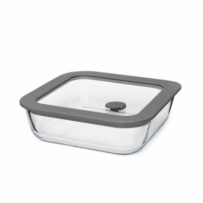 RECIPIENTE CUADRADO HERMÉTICO DE VIDRIO CON  VÁLVULA DE VACÍO 0.6 L - HOME CONCEPT GREY