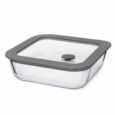 RECIPIENTE CUADRADO HERMETICO DE VIDRIO CON VALVULA DE VACIO 1.1 L - HOME CONCEPT GREY